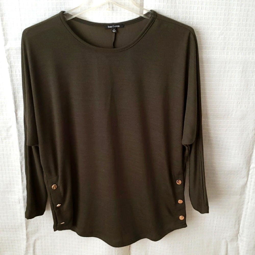 Pink Clover, dolman sweater, olive green, size small